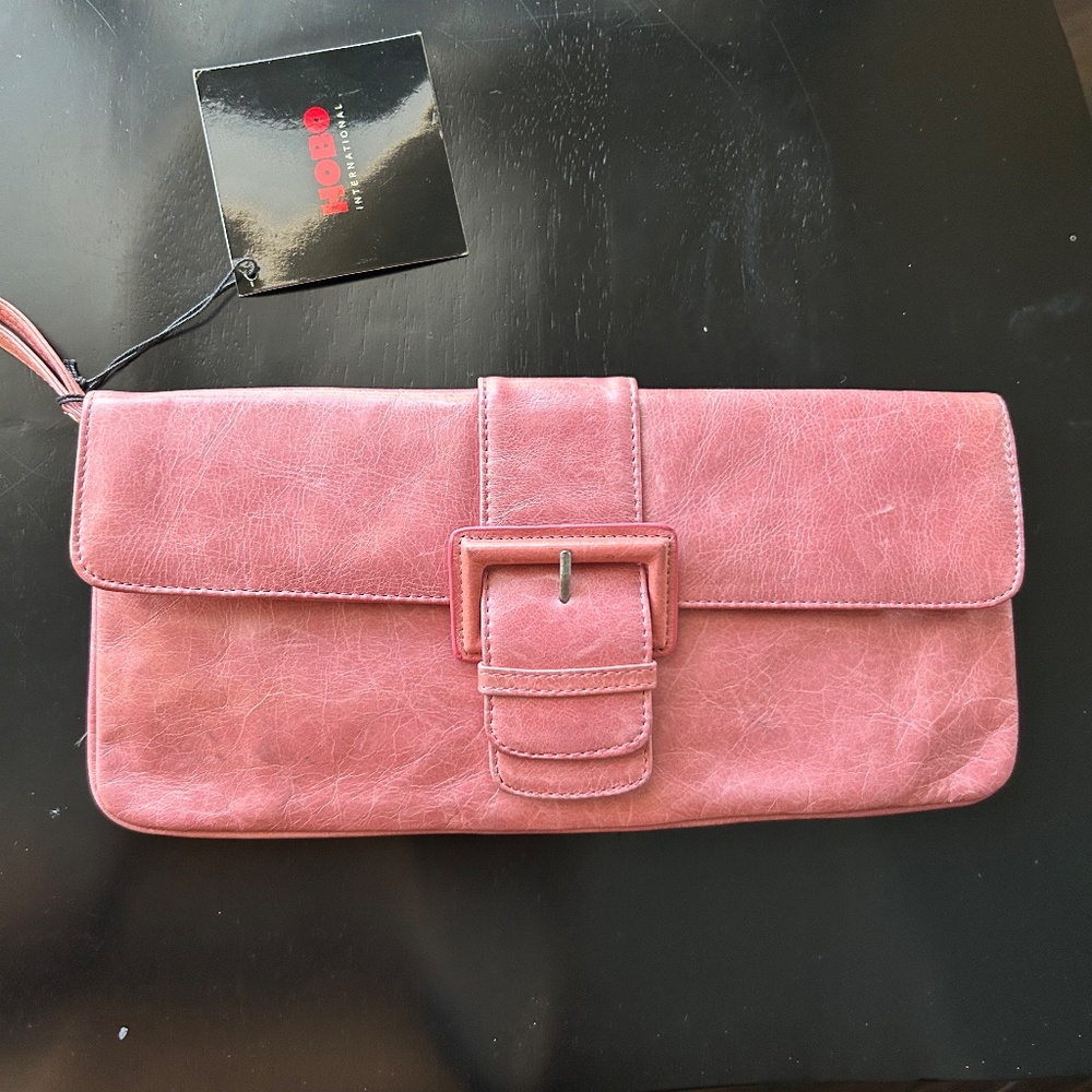 WT Pink Rose "Audrey" Hobo Leather Clutch